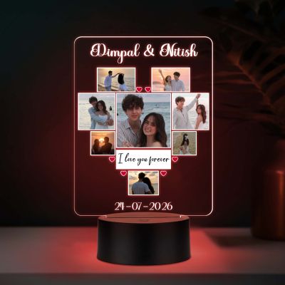 Personalized Couple Collage LED Night Lamp for Long Distance Relationship Gifts Anniversary, Valentine's Day & Wedding Gift for Husband, Wife, Boyfriend, Girlfriend (Multi)